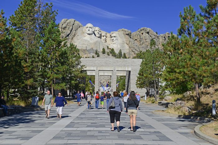 RAPID CITY, SOUTH DAKOTA, CIRCA SEPTEMBER 2015. Tourists enter the Mount Rushmore National Memorial, one of the most popular attractions in South Dakota and in the United States.