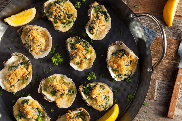 Homemade Creamy Oysters Rockefeller with Cheese and Spinach
