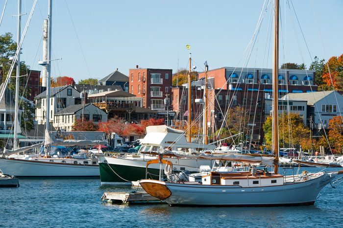 Boats moored in Camden, Maine harbor