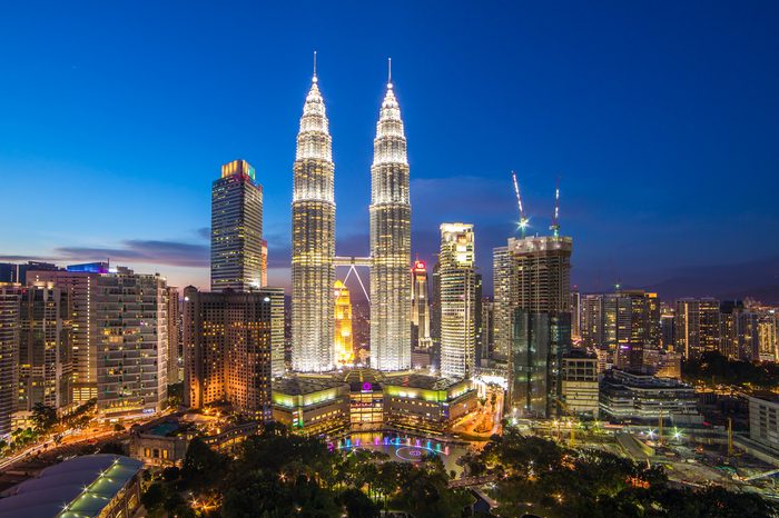 Kuala Lumpur, Malaysia - September 22, 2016: Famouse Petronas Towers at night In Kuala Lumpur, Malaysia.