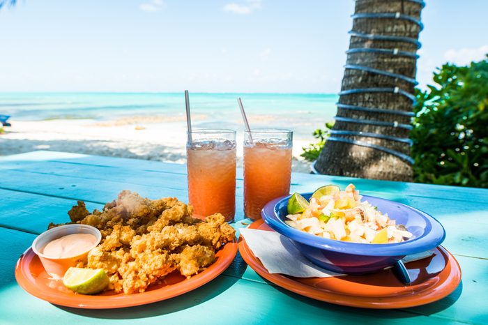 conch fritters and conch salad with punch