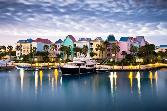 Tropical Caribbean Harbor Marina in Morning Light w/ Boats and Pastel Houses