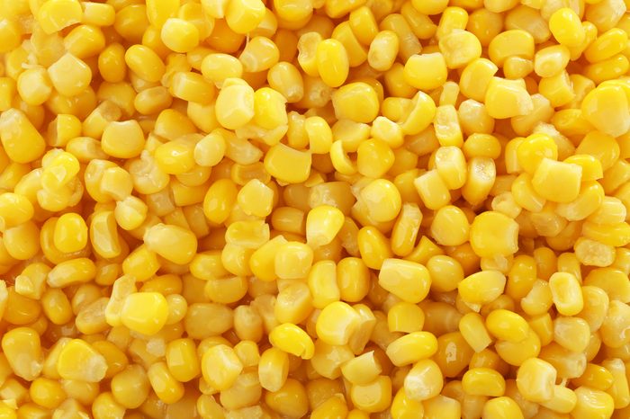 Canned corn kernels, closeup