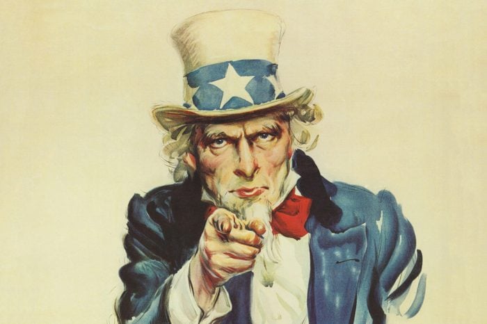 Washington, D.C.: 1917. An Army recruiting poster featuring Uncle Sam that was created by American artist James Montgomery Flagg. It's use was revived again for World War II.