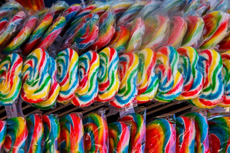 Colourful lollipops in rows