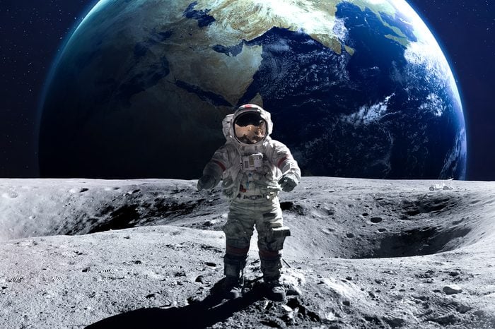 Brave astronaut at the spacewalk on the moon. This image elements furnished by NASA.