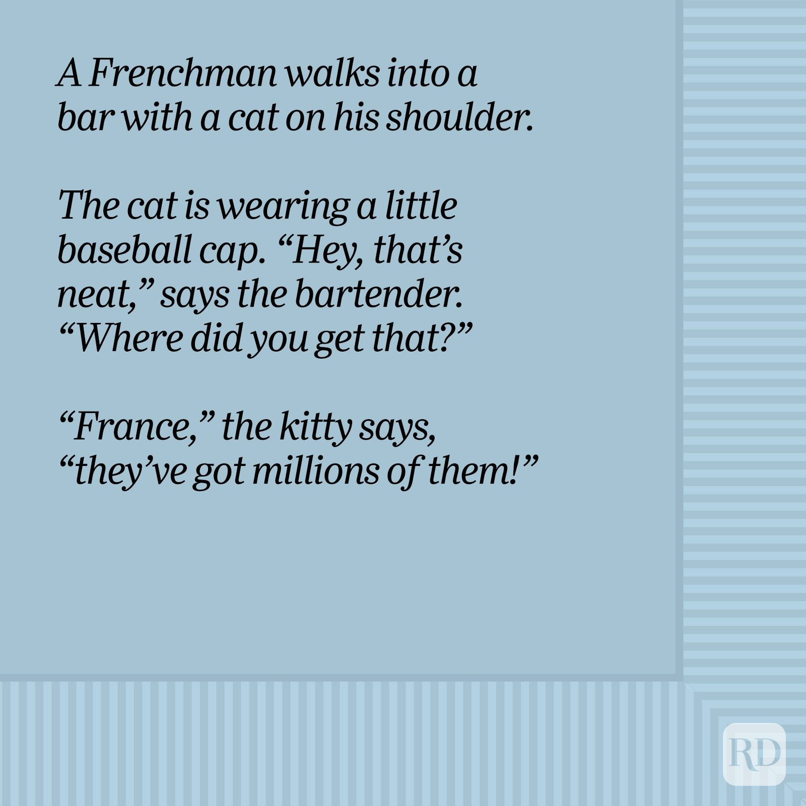 A Frenchman Walks Into A Bar With A Cat On His Shoulder Bar Joke