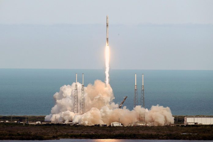 A SpaceX Falcon 9 rocket lifts off from launch complex 40 at the Cape Canaveral Air Force Station in Cape Canaveral, Fla., . The spacecraft is on its 14th operational cargo delivery flight to the International Space Station