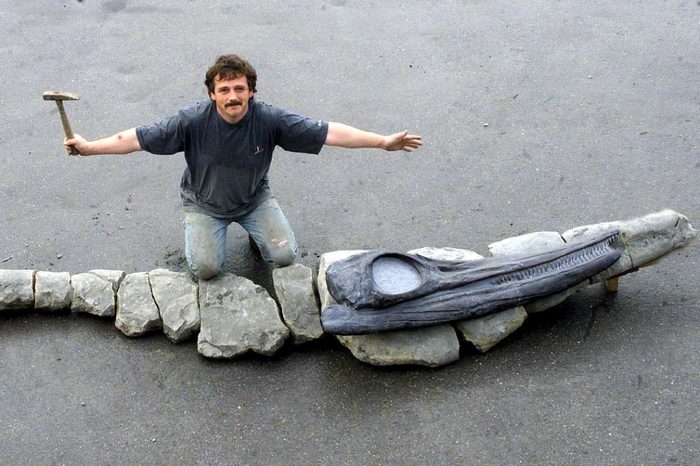 TONY GILL FINDS BIGGEST 180 MILLION YEAR OLD ICTHYOSAUR FISH LIZARD ON CHARMOUTH BEACH,DORSET