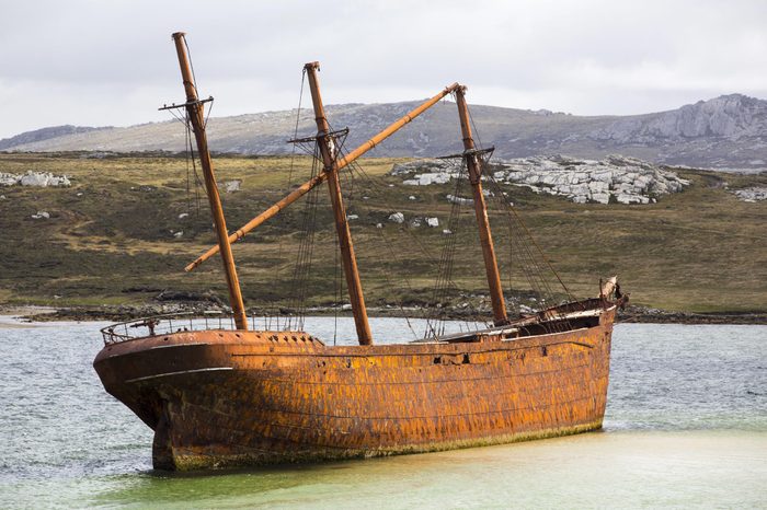 The shipwreck of the Lady Elizabeth on the outskirts of Port Stanley, the capital of the Falkland Islands.