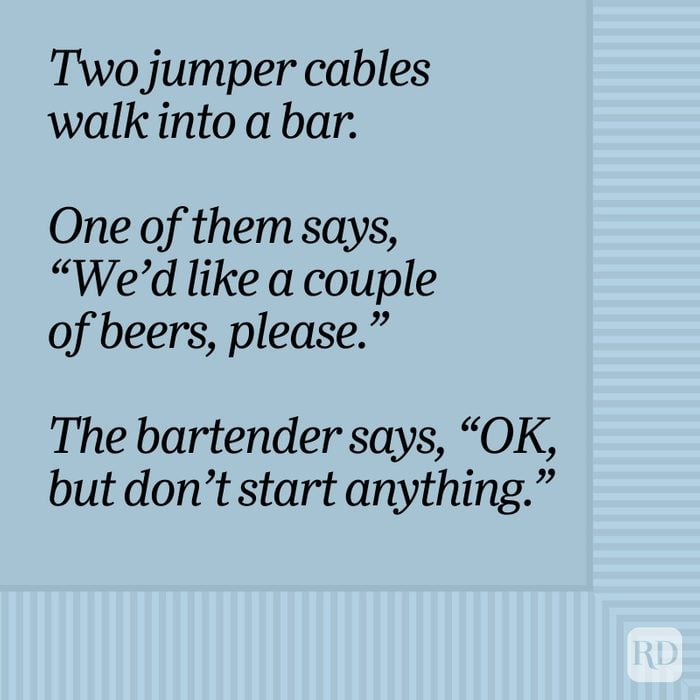Two Jumper Cables Walk Into A Bar Bar Joke