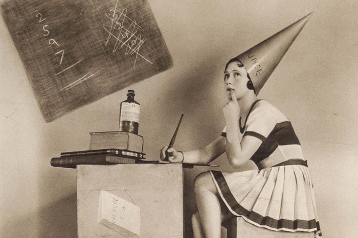 An Amusing Study of Mary Lawson Posed As 'A Most Alluring Little Dunce' Pictured Here in the Sketch in 1931 She Was at the Time Playing Professor Hinzelmann's Beautiful Daughter Gretel in 'White Horse Inn' the Spectacular Tyrolean Musical Play by Erik Charell at the London Coliseum 1931