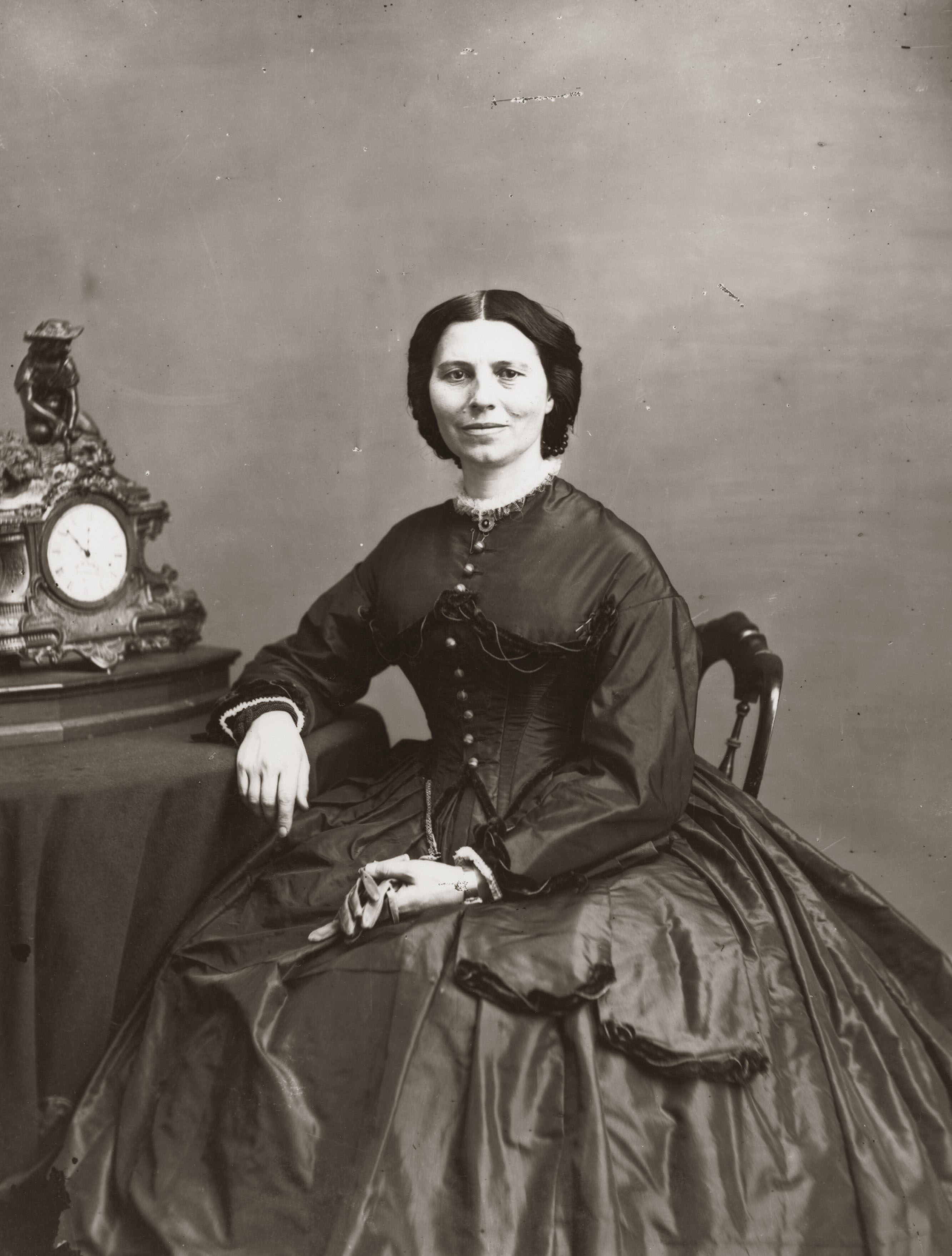 Clara Barton 1821-1912, known as the Angel of the Battlefield, she co-founded the American Red Cross. Photoraph by Mathew Brady 1866