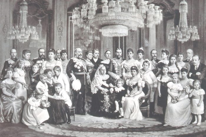 British royal family and its European connections - 1897. In centre is Queen Victoria surrounded by her children and their spouses, and by some of her numerous grandchildren. Victoria is seated with Alexandra, Princess of Wales. The Prince of Wales, later Edward VII, stands beside the Queen. Photograph