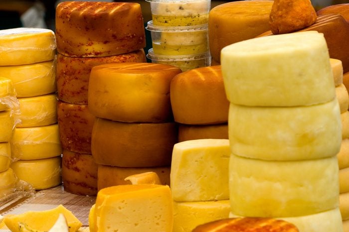 Cheese - stacks of cheese on a market in croatia