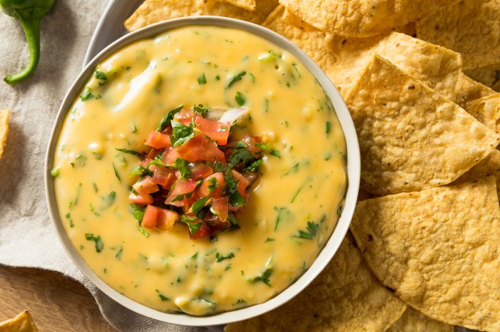 Spicy Homemade Cheesey Queso Dip with Tortilla Chips