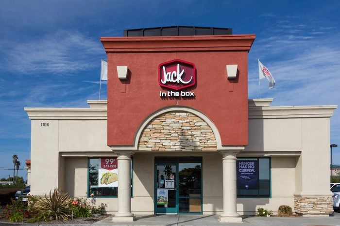 Jack in the Box Restaurant exterior. Jack in the Box is an American fast-food restaurant chain with 2,200 locations, serving the West Coast of the United States.