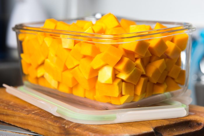 Cubed Butternut Squash in Glass Storage Container