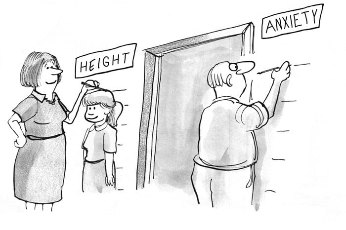 Family cartoon about how parental anxiety increases as children get older.