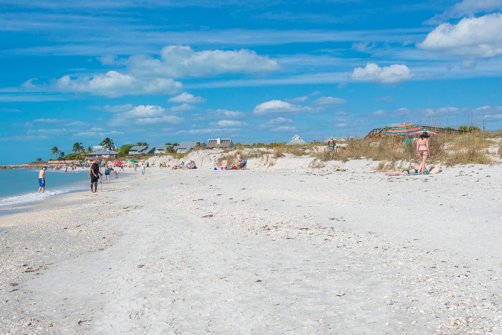 Boca Grande Beach on Gasparilla Island, in southwest Florida. A popular beach for sun, surf and sand and known for its sugar sand beaches, shelling, blue water and world class fishing.