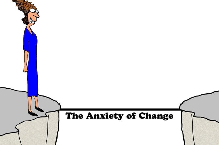 Business cartoon about the anxiety caused by change.