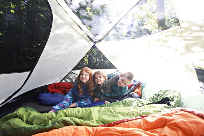 A Bright Shot of Kids Camping Outdoors in a Tent