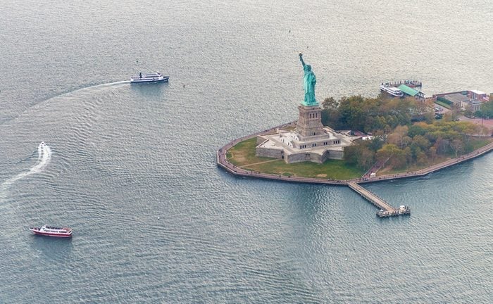 Aerial view of Liberty Island, New York City.
