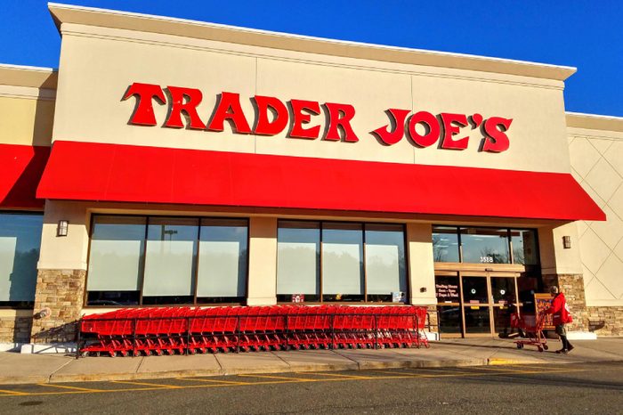 Trader Joe's discount retailer storefront, shopping carts - Saugus, Massachusetts USA - February 27, 2018
