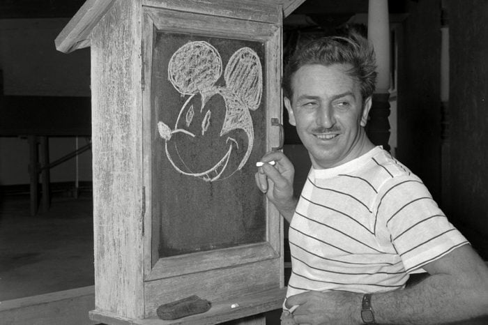 WALT DISNEY Walt Disney, creator of Mickey Mouse, poses at the Pancoast Hotel in Miami, Fla., on . An animation innovator, Disney featured his favorite character in "Steamboat Willie," the first short cartoon with a soundtrack, in September 1928. He released his first full-length animated film, "Snow White and the Seven Dwarfs," in 1937. A multimedia visionary whose name became synonymous with family entertainment, Disney expanded into television and book publishing, and led the way for a new kind of amusement park known as the "theme park." Disney opened Disneyland in California in the 1950s