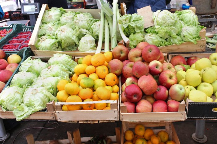 Fresh organic food stall on green market