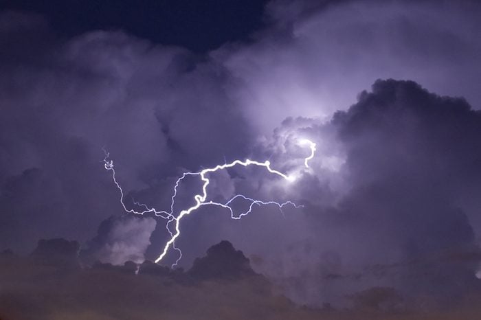 Telephoto image of a Lightning strike during a night storm