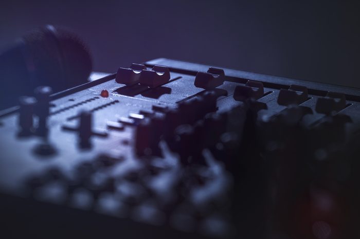 Detail of mixing soundboard with microphone