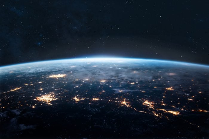 Night Earth. City lights on planet. Civilization. Elements of this image furnished by NASA