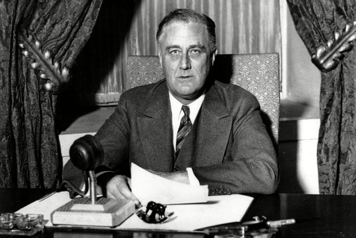 Mandatory Credit: Photo by AP/Shutterstock (7397466a) This photo was taken moments before U.S. President Franklin D. Roosevelt began his historic fireside chat to the American people on . He spoke to the nation on radio from the White House in Washington, D.C. Roosevelt explained in simple language the measures he is taking to solidify the nation's shaky banking system. The speech had a resounding success: millions of Americans began making bank deposits once again FDR FIRESIDE CHAT