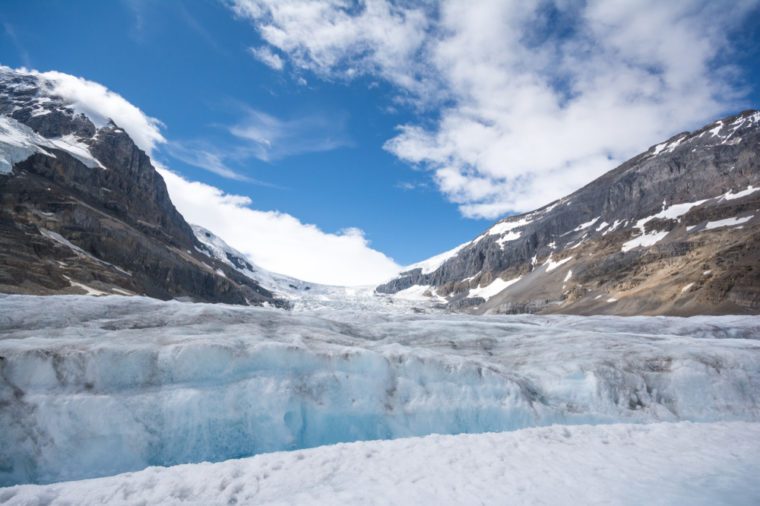 A close look of Athabasca Glacier at columbia icefield along the icefield parkway at Jasper National Park alberta Canada