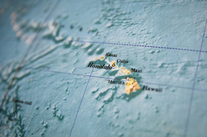 Hawaii map part of a world globe