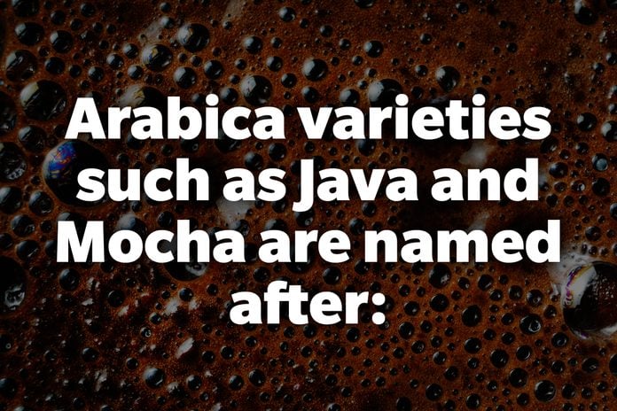 Arabica varieties such as Java and Mocha are named after: