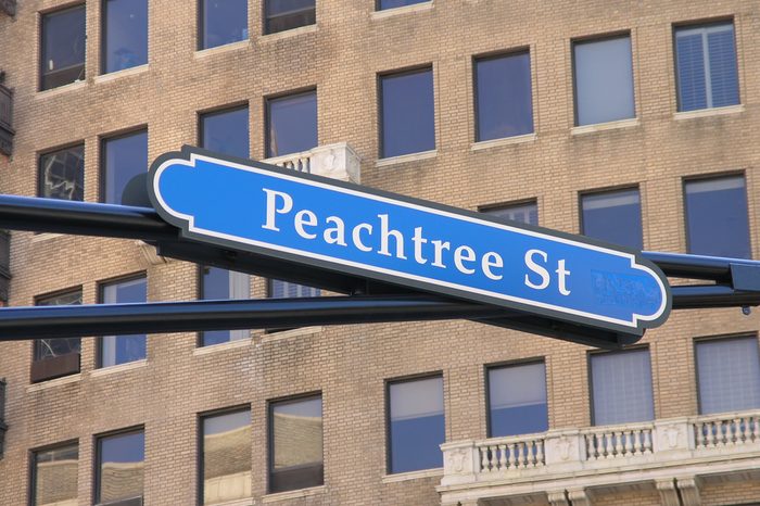 Peachtree Street Sign, building background, Atlanta Georgia