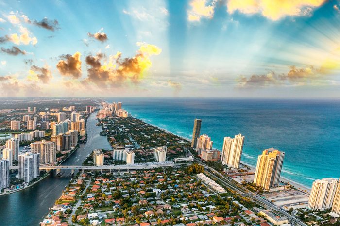 Miami Beach coastline as seen from the air.