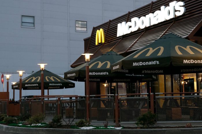 Kostanay, Kazakhstan, July, 2018. The McDonald's restaurant building is in the morning or evening light. No people.