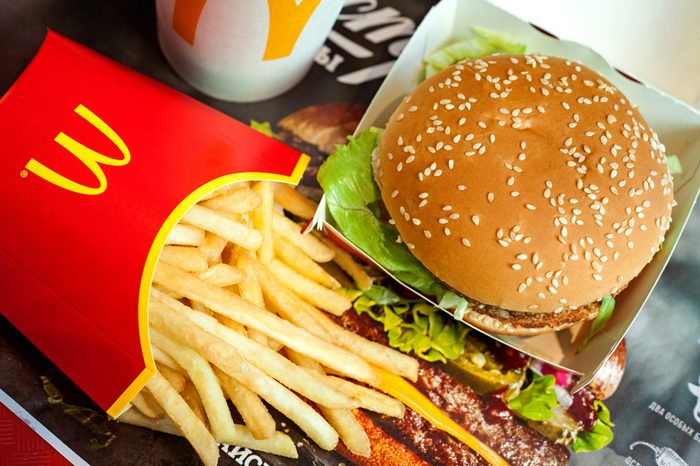 Minsk, Belarus, May 6, 2018: Big Mac hamburger menu in McDonald's restaurant.