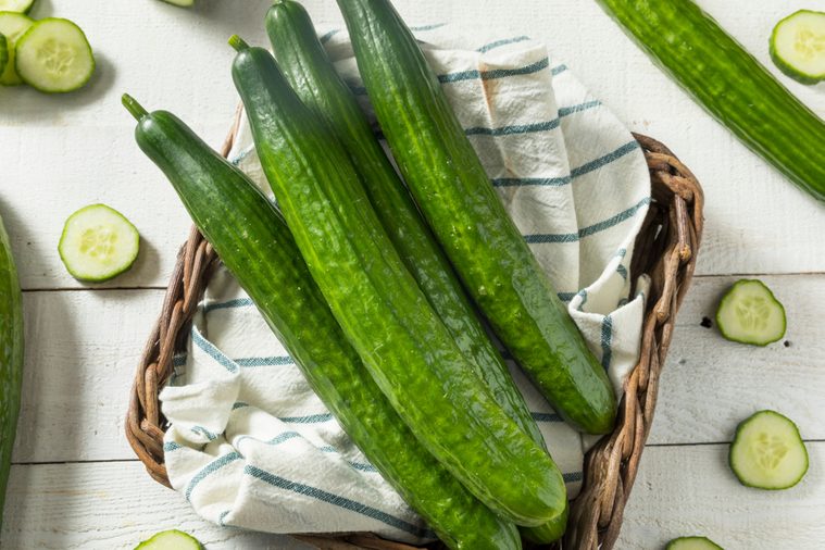 Healthy Organic Green English Cucumbers Ready to Eat