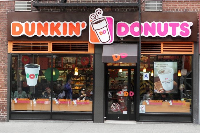 An exterior view of a Dunkin Donuts coffee shop in New York City, on November 27, 2013. Dunkin Donuts has over 15,000 restaurants in more than 30 countries.