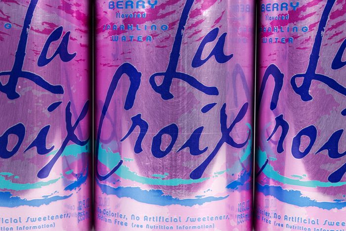 Several cans of La Croix Sparkling water. La Croix is a sparkling water beverage distributed by Sundance Beverage Company.