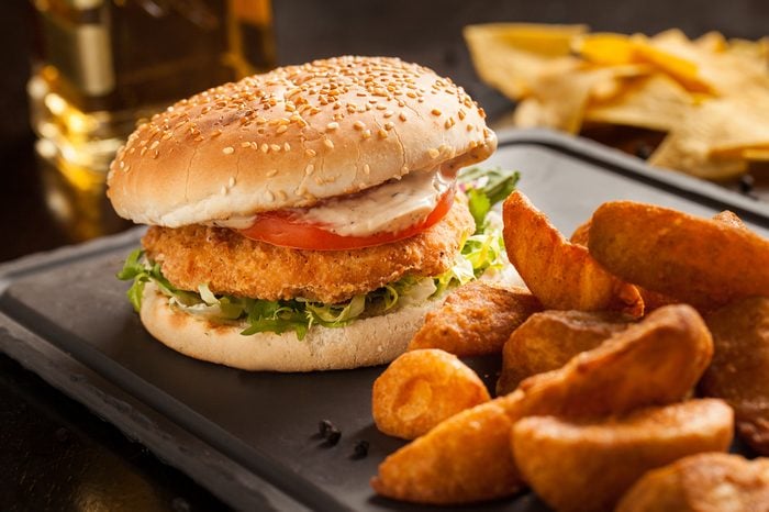 tex mex style chicken burger as served in a restaurant