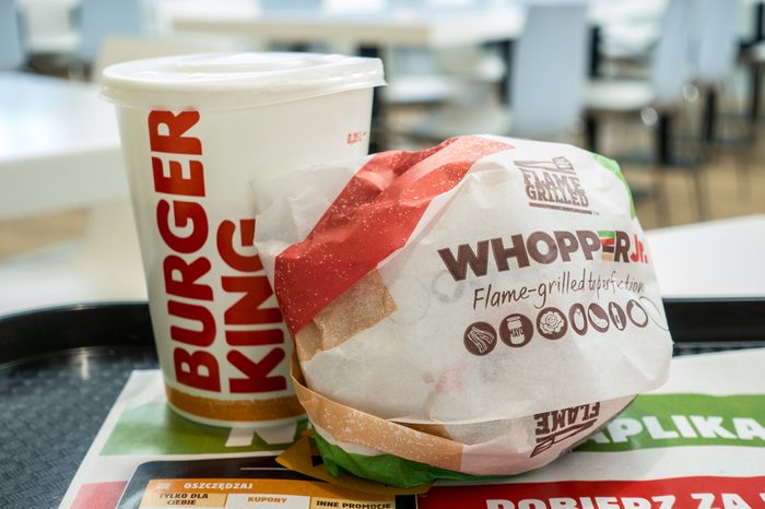 Lodz, Poland, March 28, 2017: Burger King Whopper with cup of Coca Cola