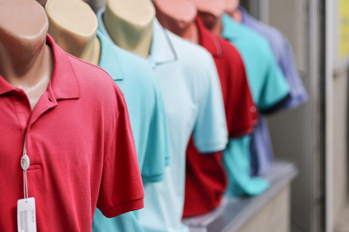 Polo shirts on mannequins in store