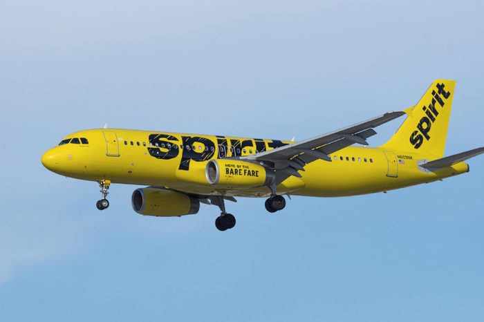 Spirit Airbus A320 jet approaching Los Angeles World Airport, LAX. Spirit Airlines, Inc. is an American low-cost carrier.
