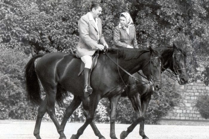 The Queen Elizabeth II And President Ronald Reagan (died June 2004) Go Riding In Windsor's Home Park....1982