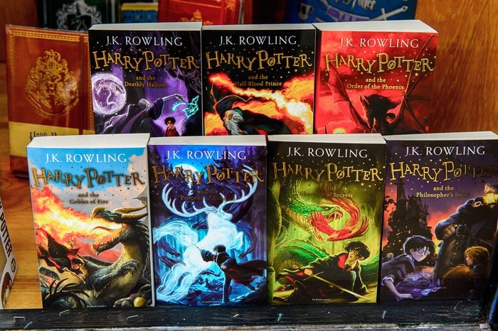 WINDSOR, ENGLAND - JULY 21, 2016: Books about Harry Potter in a shop in Windsor. Harry Potter is fictional character created by Joanne K Rowling